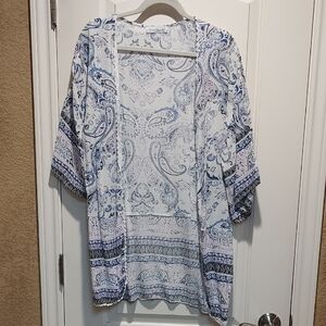 Blue and White Paisley Kimono Lightweight Cardigan